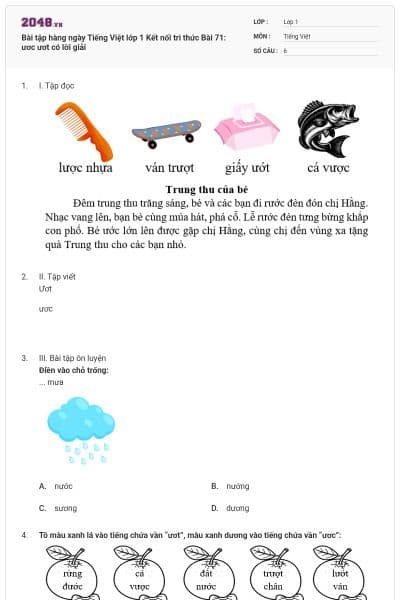 Bài tập hàng ngày Tiếng Việt lớp 1 Kết nối tri thức Bài 71: ươc ươt có lời giải