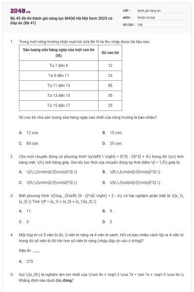 Bộ 45 đề thi Đánh giá năng lực ĐHQG Hà Nội form 2025 có đáp án (Đề 41)