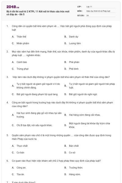 Bộ 6 đề thi cuối kì 2 KTPL 11 Kết nối tri thức cấu trúc mới có đáp án - Đề 5