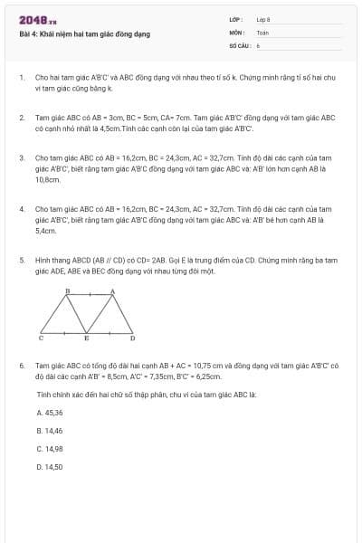 Bài 4: Khái niệm hai tam giác đồng dạng