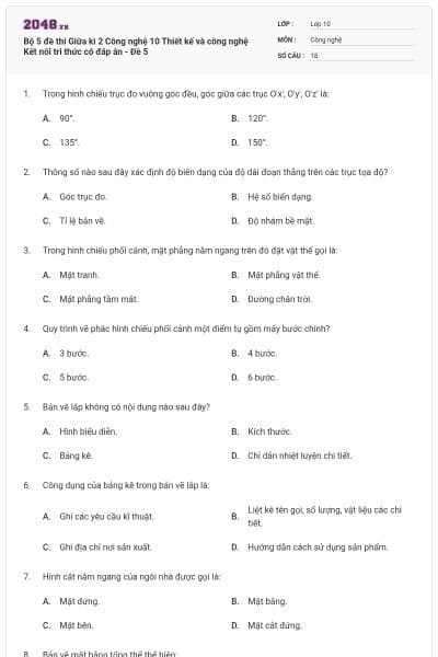 Bộ 5 đề thi Giữa kì 2 Công nghệ 10 Thiết kế và công nghệ Kết nối tri thức có đáp án - Đề 5
