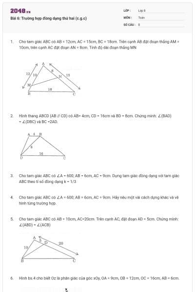 Bài 6: Trường hợp đồng dạng thứ hai (c.g.c)