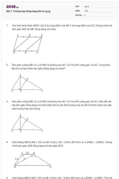 Bài 7: Trường hợp đồng dạng thứ ba (g.g)