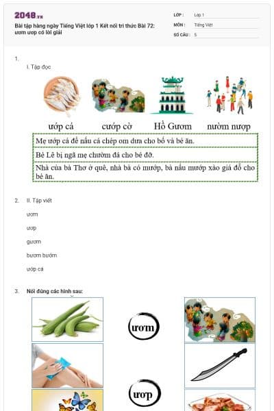 Bài tập hàng ngày Tiếng Việt lớp 1 Kết nối tri thức Bài 72: ươm ươp có lời giải