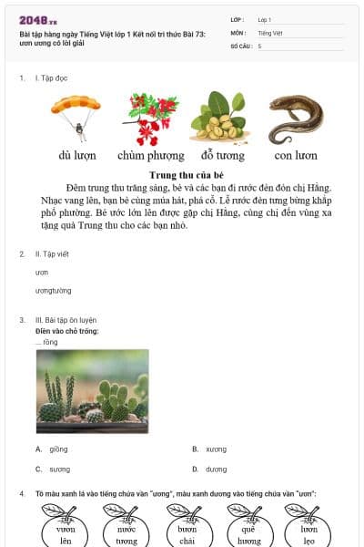 Bài tập hàng ngày Tiếng Việt lớp 1 Kết nối tri thức Bài 73: ươn ương có lời giải