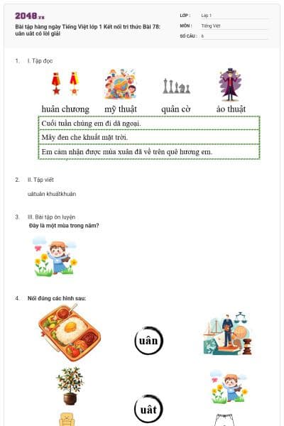 Bài tập hàng ngày Tiếng Việt lớp 1 Kết nối tri thức Bài 78: uân uât có lời giải