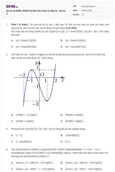 Đề ôn thi ĐGNL ĐHSP Hà Nội môn Toán có đáp án - Đề số 3