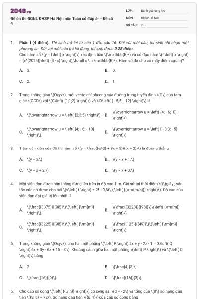 Đề ôn thi ĐGNL ĐHSP Hà Nội môn Toán có đáp án - Đề số 4