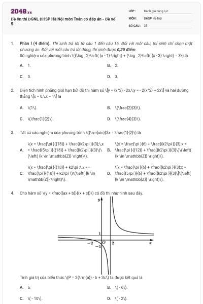 Đề ôn thi ĐGNL ĐHSP Hà Nội môn Toán có đáp án - Đề số 5