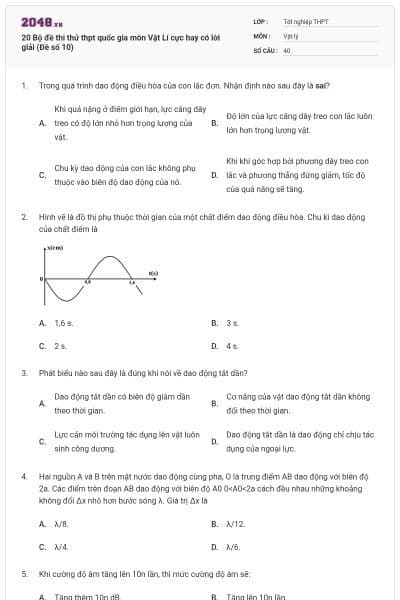 20 Bộ đề thi thử thpt quốc gia môn Vật Lí cực hay có lời giải (Đề số 10)
