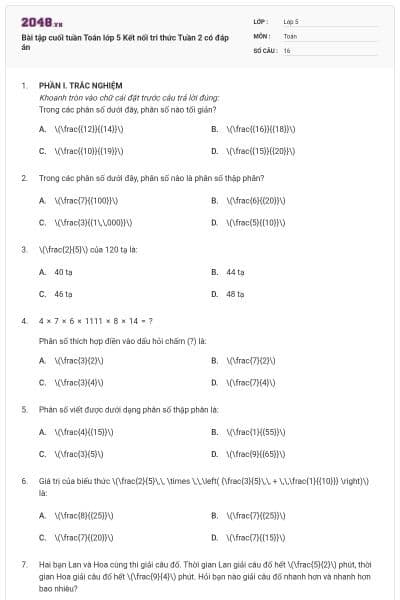 Bài tập cuối tuần Toán lớp 5 Kết nối tri thức Tuần 2 có đáp án