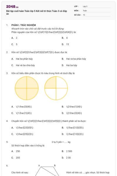 Bài tập cuối tuần Toán lớp 5 Kết nối tri thức Tuần 3 có đáp án