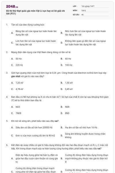 Đề thi thử thpt quốc gia môn Vật Lí cực hay có lời giải chi tiết (P21)