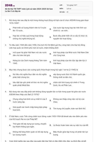 Đề thi thử TN THPT môn Lịch sử năm 2024-2025 Sở Sơn La lần 2 có đáp án