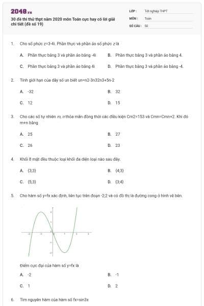30 đề thi thử thpt năm 2020 môn Toán cực hay có lời giải chi tiết (đề số 19)