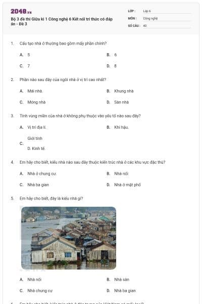 Bộ 3 đề thi Giữa kì 1 Công nghệ 6 Kết nối tri thức có đáp án - Đề 3