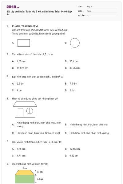 Bài tập cuối tuần Toán lớp 5 Kết nối tri thức Tuần 14 có đáp án