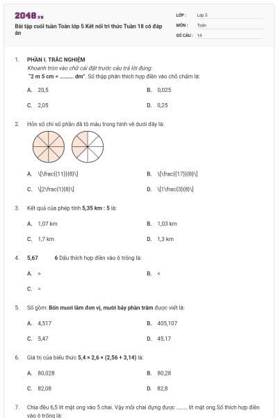 Bài tập cuối tuần Toán lớp 5 Kết nối tri thức Tuần 18 có đáp án