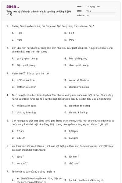 Tổng hợp bộ đề luyện thi môn Vật Lí cực hay có lời giải (Đề số 1)