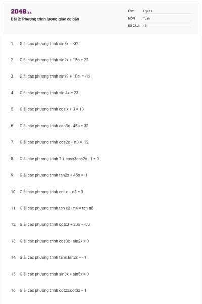 Bài 2: Phương trình lượng giác cơ bản