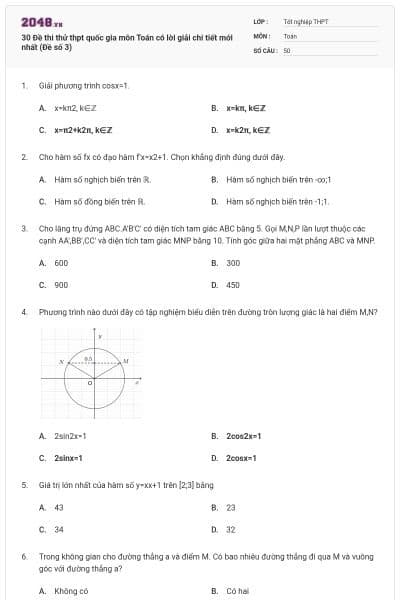 30 Đề thi thử thpt quốc gia môn Toán có lời giải chi tiết mới nhất (Đề số 3)