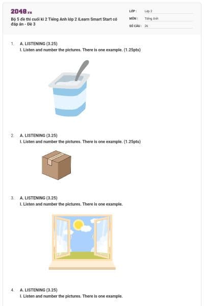 Bộ 5 đề thi cuối kì 2 Tiếng Anh lớp 2 iLearn Smart Start có đáp án - Đề 3