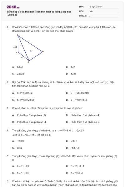 Tổng hợp đề thi thử môn Toán mới nhất có lời giải chi tiết (Đề số 3)