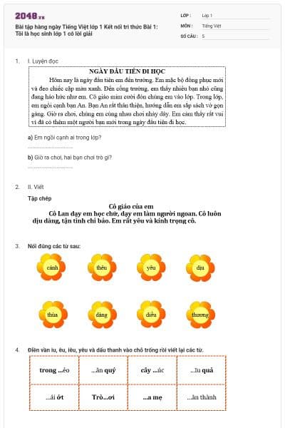 Bài tập hàng ngày Tiếng Việt lớp 1 Kết nối tri thức Bài 1: Tôi là học sinh lớp 1 có lời giải