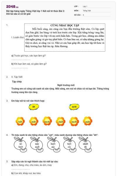 Bài tập hàng ngày Tiếng Việt lớp 1 Kết nối tri thức Bài 2: Đôi tai xấu xí có lời giải