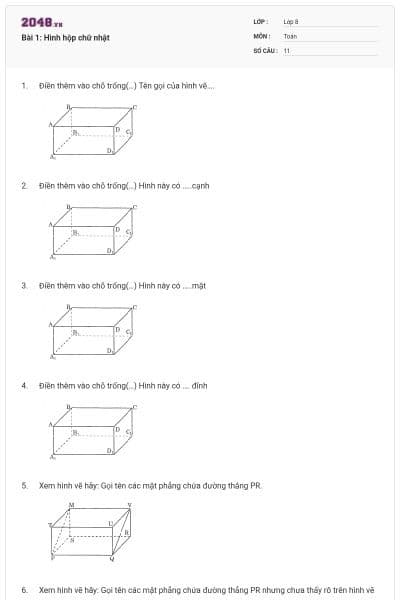 Bài 1: Hình hộp chữ nhật
