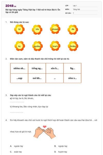 Bài tập hàng ngày Tiếng Việt lớp 1 Kết nối tri thức Bài 6: Ôn tập có lời giải