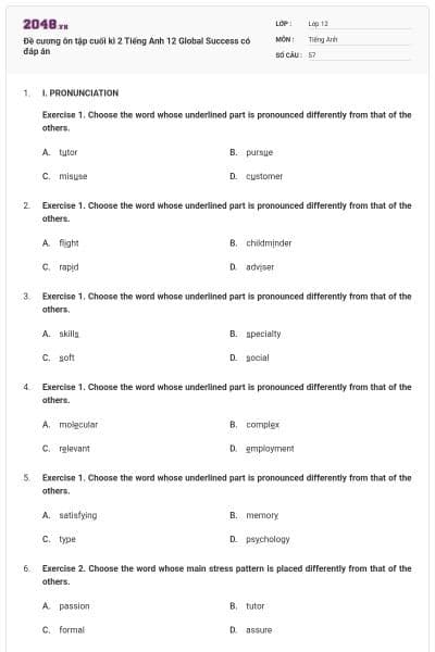Đề cương ôn tập cuối kì 2 Tiếng Anh 12 Global Success có đáp án