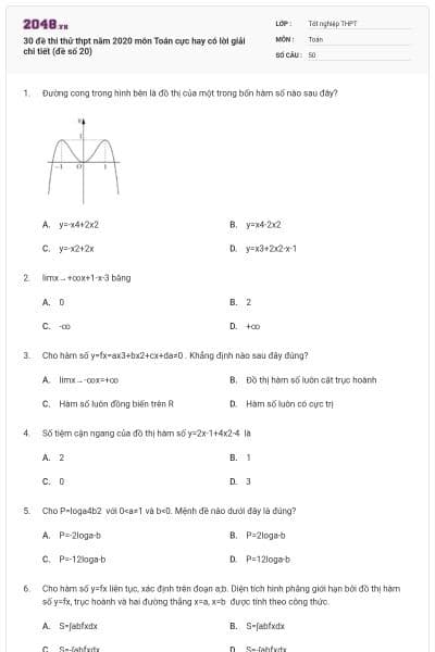 30 đề thi thử thpt năm 2020 môn Toán cực hay có lời giải chi tiết (đề số 20)