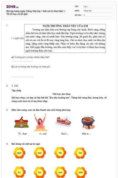 Bài tập hàng ngày Tiếng Việt lớp 1 Kết nối tri thức Bài 1: Tôi đi học có lời giải