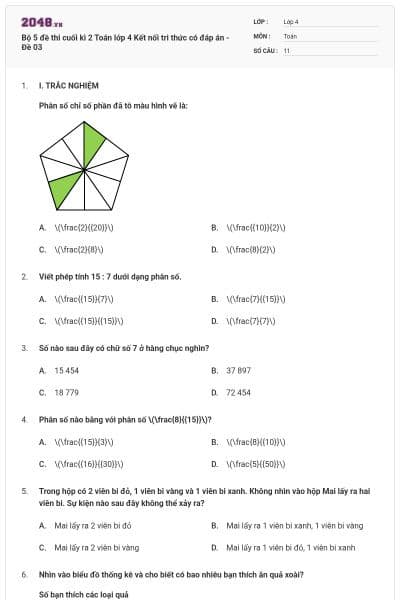 Bộ 5 đề thi cuối kì 2 Toán lớp 4 Kết nối tri thức có đáp án - Đề 03