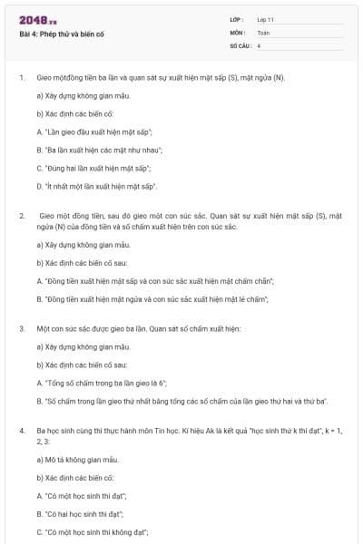 Bài 4: Phép thử và biến cố