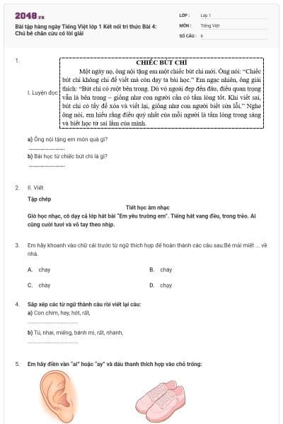 Bài tập hàng ngày Tiếng Việt lớp 1 Kết nối tri thức Bài 4: Chú bé chăn cừu có lời giải