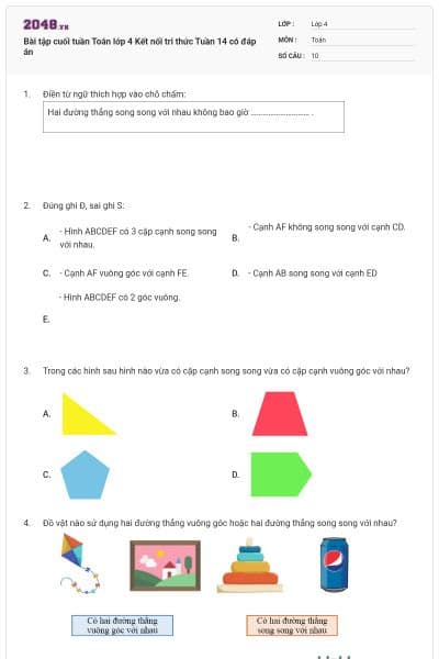 Bài tập cuối tuần Toán lớp 4 Kết nối tri thức Tuần 14 có đáp án