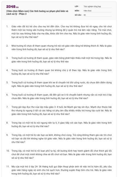 (Viên chức Mầm non) Các tình huống sư phạm phổ biến và cách xử lý - Phần 3