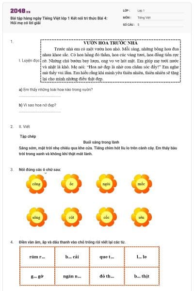 Bài tập hàng ngày Tiếng Việt lớp 1 Kết nối tri thức Bài 4: Hỏi mẹ có lời giải