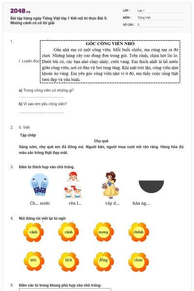 Bài tập hàng ngày Tiếng Việt lớp 1 Kết nối tri thức Bài 5: Những cánh cò có lời giải