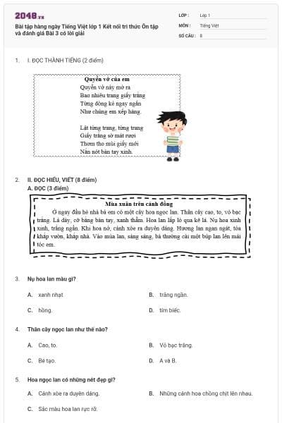 Bài tập hàng ngày Tiếng Việt lớp 1 Kết nối tri thức Ôn tập và đánh giá Bài 3 có lời giải