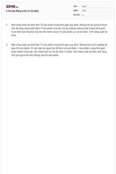 2 bài tập Năng suất (có lời giải)