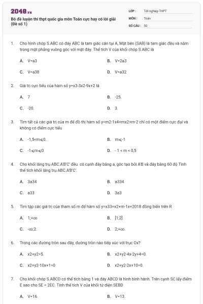 Bô đề luyện thi thpt quốc gia môn Toán cực hay có lời giải (Đề số 1)