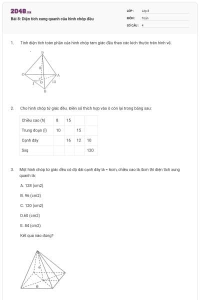 Bài 8: Diện tích xung quanh của hình chóp đều