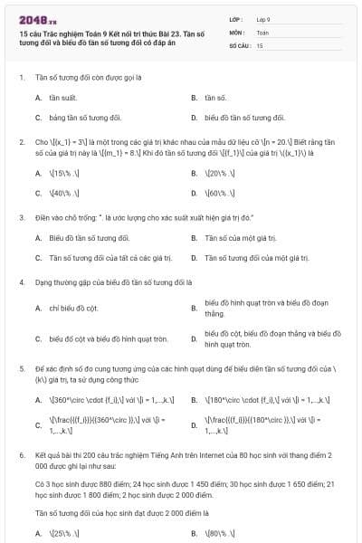 15 câu Trắc nghiệm Toán 9 Kết nối tri thức Bài 23. Tần số tương đối và biểu đồ tần số tương đối có đáp án