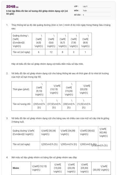 6 bài tập Biểu đồ tần số tương đối ghép nhóm dạng cột (có lời giải)