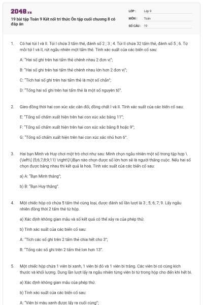19 bài tập Toán 9 Kết nối tri thức Ôn tập cuối chương 8 có đáp án