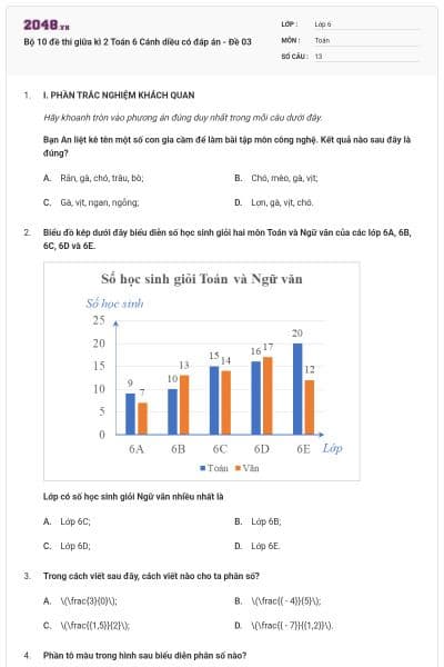 Bộ 10 đề thi giữa kì 2 Toán 6 Cánh diều có đáp án  - Đề 03