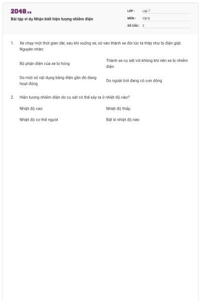 Bài tập ví dụ Nhận biết hiện tượng nhiễm điện